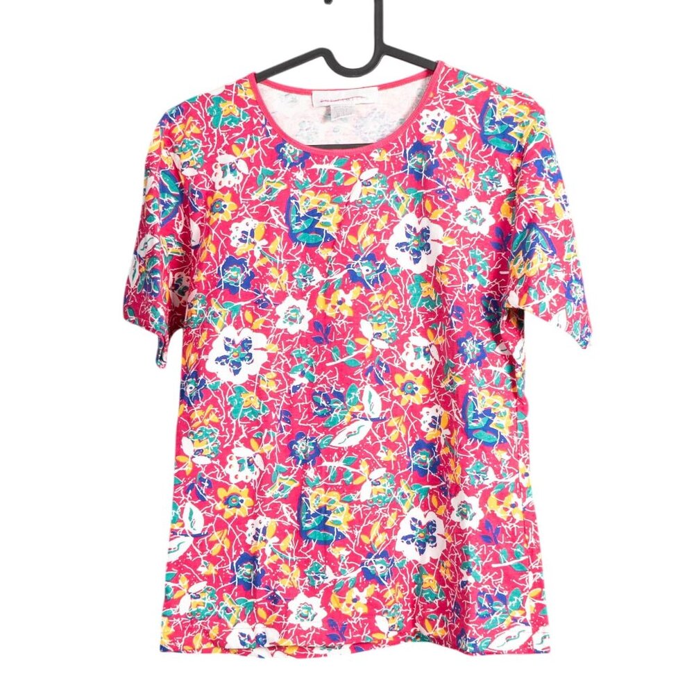 The Limited Y2K VTG TShirt S Womens 90s Pink Floral Abstract Short Sleeve Cotton
